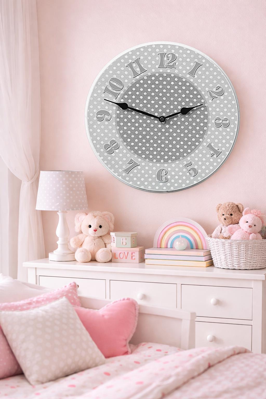 il_fullxfull.7720621819_s9fw.jpg Gray Dotted Swiss Wall Clock - Image 1